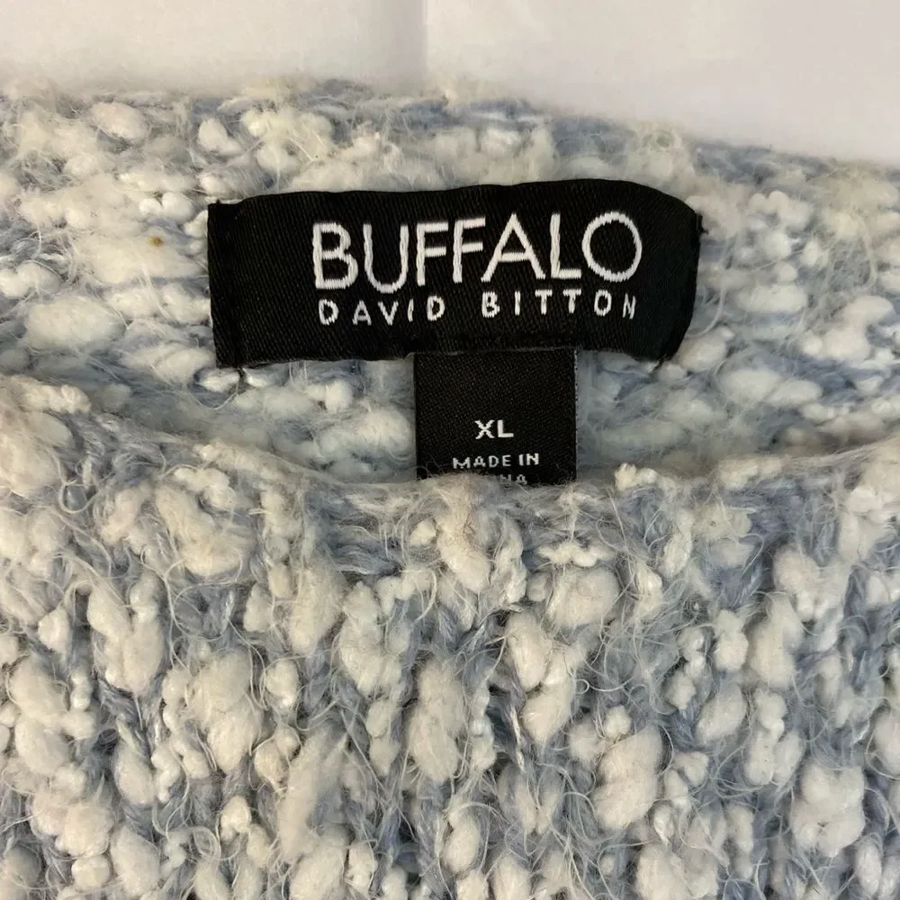 Buffalo david Bitton blue and white big loop knit‎ crew neck warm fuzzy sweater